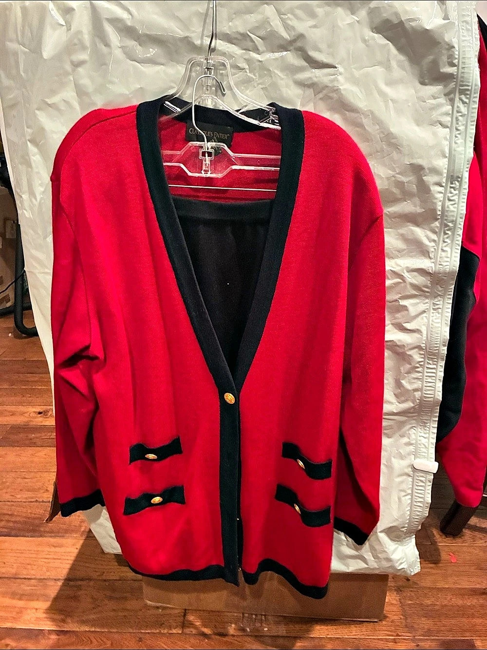 Classiques Entier Merino Wool Cardigan in Red & Black Like New